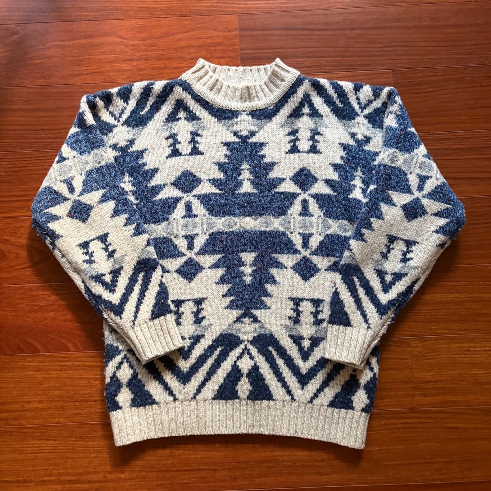 Studio Michelle Womens M Blue Geometric Southwestern Wool Blend 90s Sweater Vtg